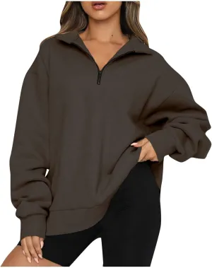Womens Oversized Sweatshirts Crewneck Quarter-zip - Fall Fashion Pullover Outfits 2024 Y2k Clothes