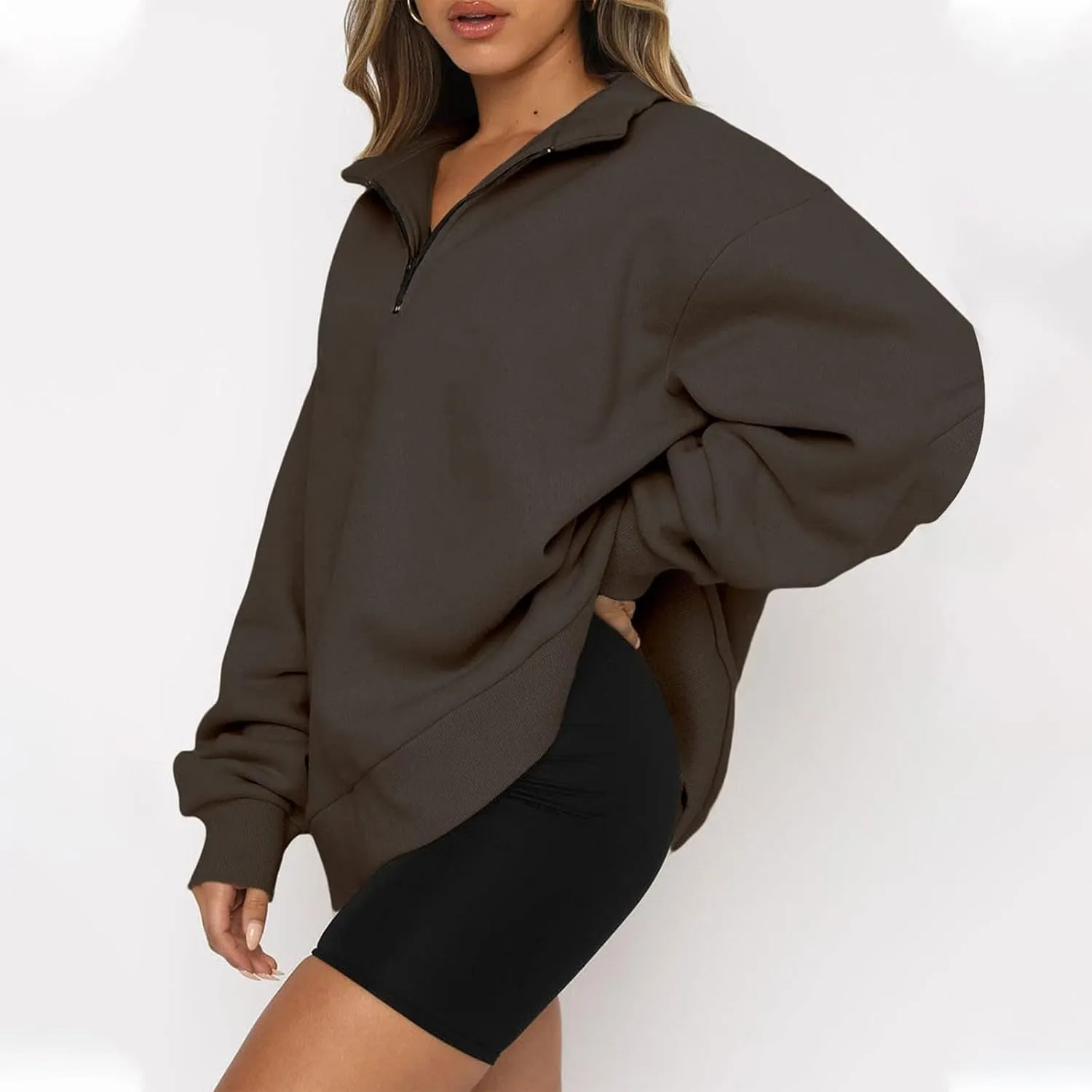 Womens Oversized Sweatshirts Crewneck Quarter-zip - Fall Fashion Pullover Outfits 2024 Y2k Clothes