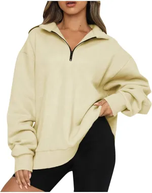 Womens Oversized Sweatshirts Crewneck Quarter-zip - Fall Fashion Pullover Outfits 2024 Y2k Clothes