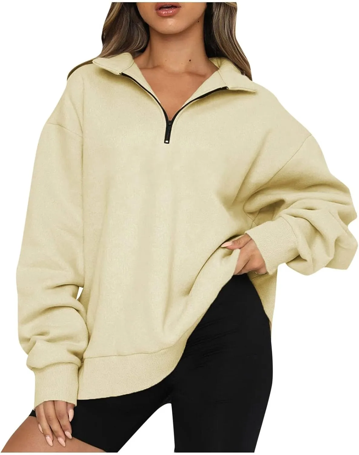 Womens Oversized Sweatshirts Crewneck Quarter-zip - Fall Fashion Pullover Outfits 2024 Y2k Clothes