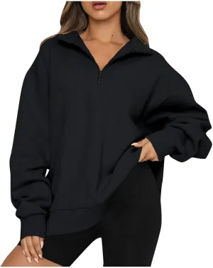 Womens Oversized Sweatshirts Crewneck Quarter-zip - Fall Fashion Pullover Outfits 2024 Y2k Clothes