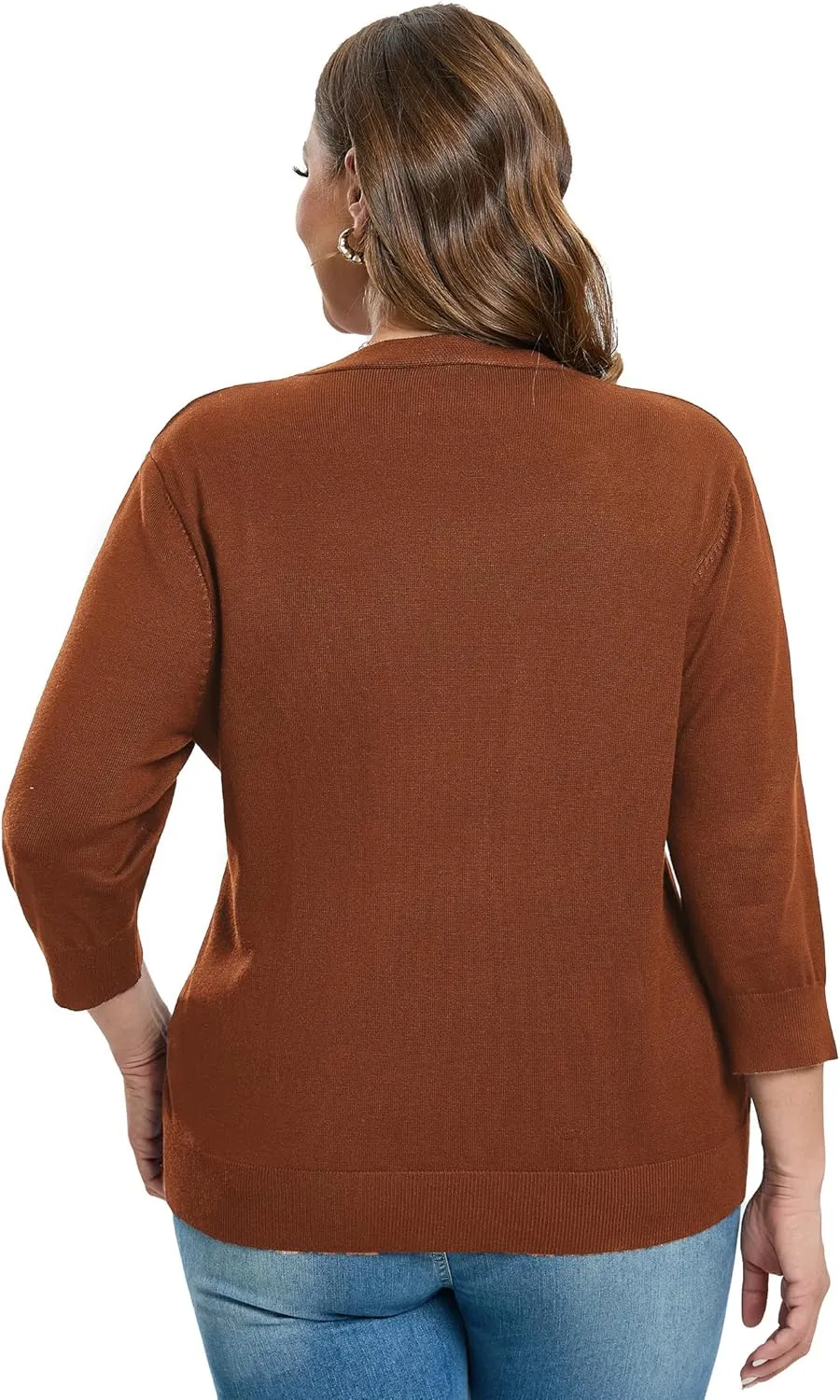 Women's Plus Size Cardigan Open Front Oversized Button Lightweight Sweaters V Neck Loose 3/4 Sleeve Cardigans Knit Outwear