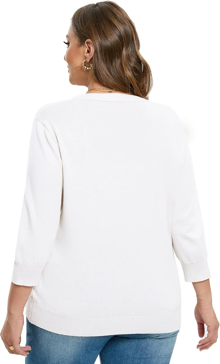 Women's Plus Size Cardigan Open Front Oversized Button Lightweight Sweaters V Neck Loose 3/4 Sleeve Cardigans Knit Outwear