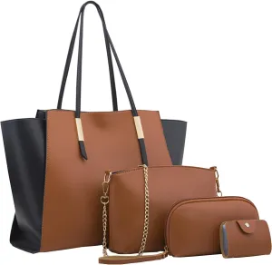 Women's Purses And Handbags Large Capacity Shoulder Bag Fashion Tote Handbag Soft Faux Pu Leather Wallet 4Pcs