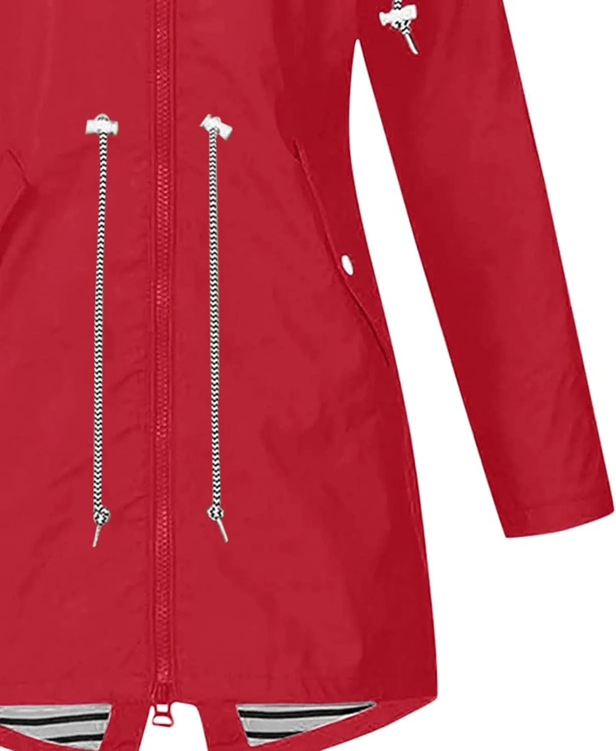 Womens Rain Jacket Lightweight Waterproof Long Hooded Raincoat Striped Lined Hiking Travel Trench Coats Windbreaker