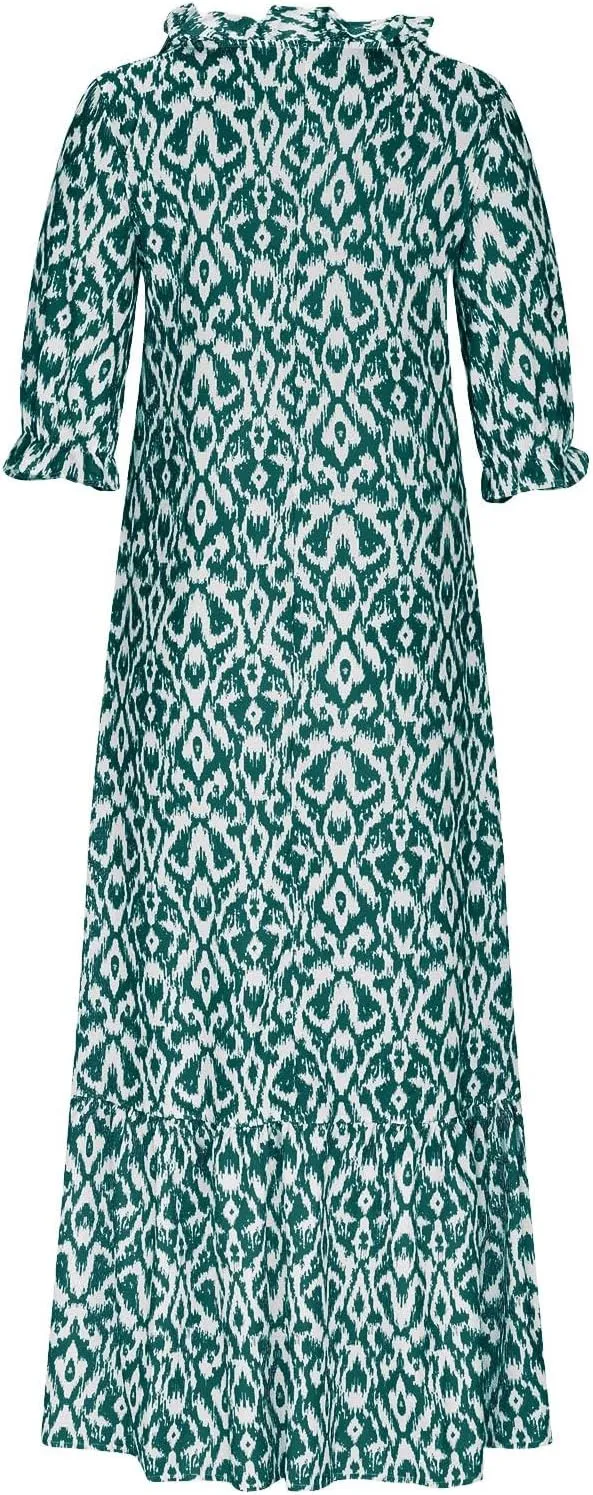 Womens Short Sleeve Trendy 2025 Maxi Dress Boho Print Dresses V-Neck A Line Elegant Beach Dresses