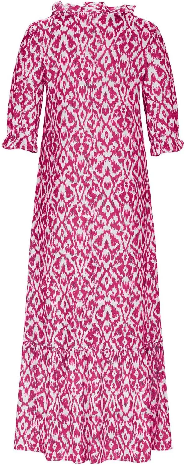Womens Short Sleeve Trendy 2025 Maxi Dress Boho Print Dresses V-Neck A Line Elegant Beach Dresses