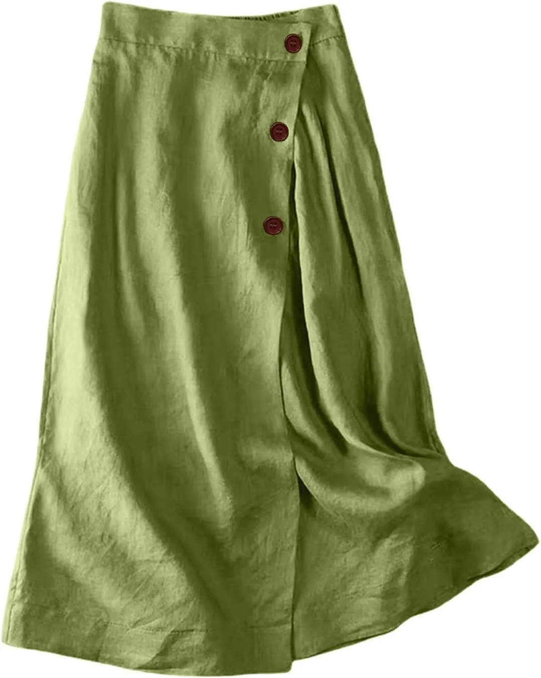 Women's Skirts Women's Summer Linen Elastic Back Buttoned Swing A Line Skirt Casual Loose Trendy Beach Solid Maxi Skirts