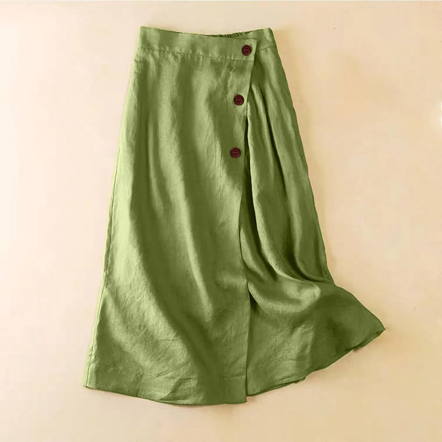 Women's Skirts Women's Summer Linen Elastic Back Buttoned Swing A Line Skirt Casual Loose Trendy Beach Solid Maxi Skirts