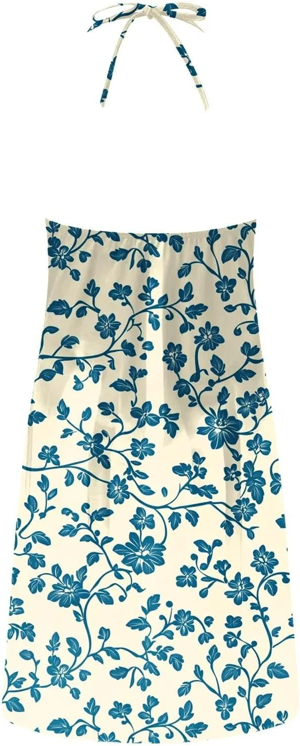 Women's Sleeveless Casual Sun Dress Cute Flower Graphic Print Beach Dresses Loose Fit A Line Vintage Clothes