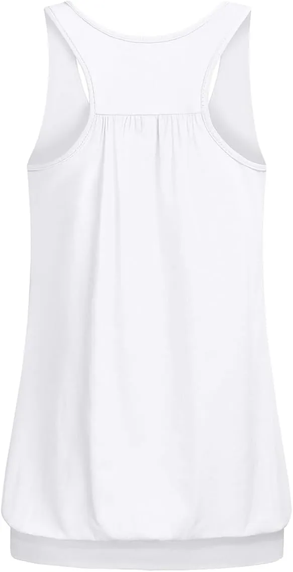 Womens Sleeveless V-Neck Tank Tops Workout Loose Fit Tops for Women Athletic Banded Bottom Tank Casual Shirts