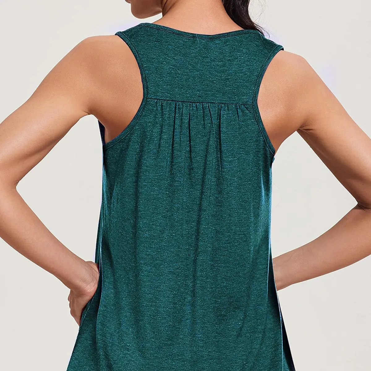 Womens Sleeveless V-Neck Tank Tops Workout Loose Fit Tops for Women Athletic Banded Bottom Tank Casual Shirts