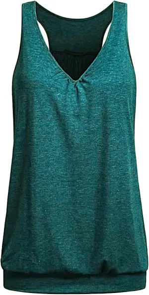 Womens Sleeveless V-Neck Tank Tops Workout Loose Fit Tops for Women Athletic Banded Bottom Tank Casual Shirts