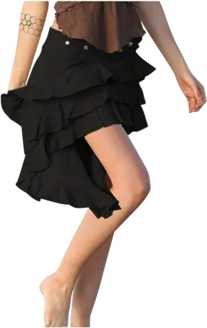 Women's Summer Beach Skirts Irregular Layered Solid Color Skirt High Waisted Flowy Solid Color Button Skirts