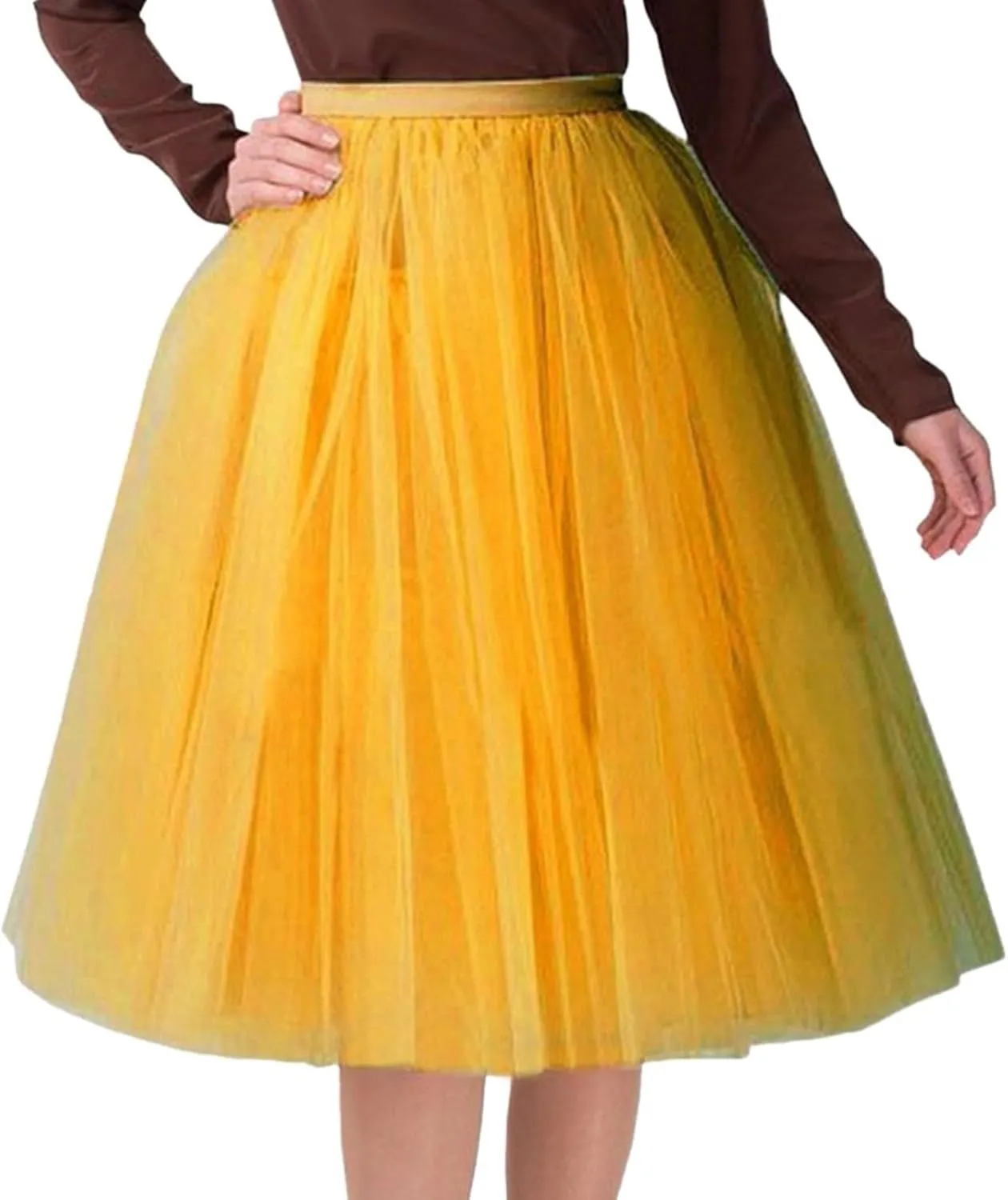 Women's Summer Casual Loose Trendy Elastic High Waist Solid Color Fluffy Mesh Party Flowy A-Line Latin Skirts 2025, M-XL