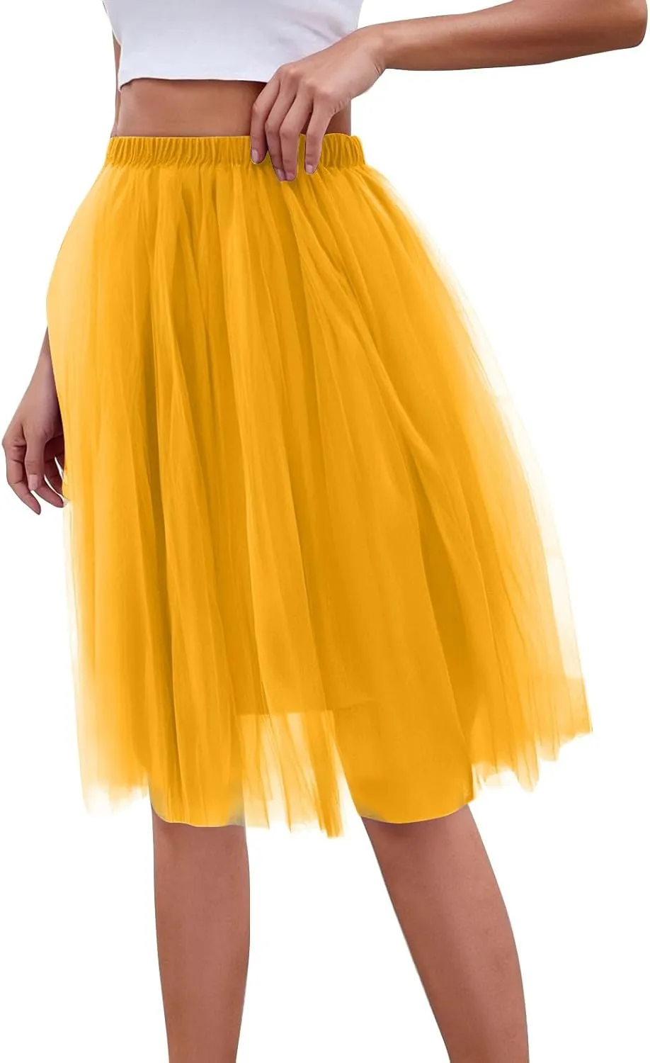 Women's Summer Casual Loose Trendy Elastic High Waist Solid Color Fluffy Mesh Party Flowy A-Line Latin Skirts 2025, M-XL