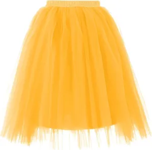 Women's Summer Casual Loose Trendy Elastic High Waist Solid Color Fluffy Mesh Party Flowy A-Line Latin Skirts 2025, M-XL