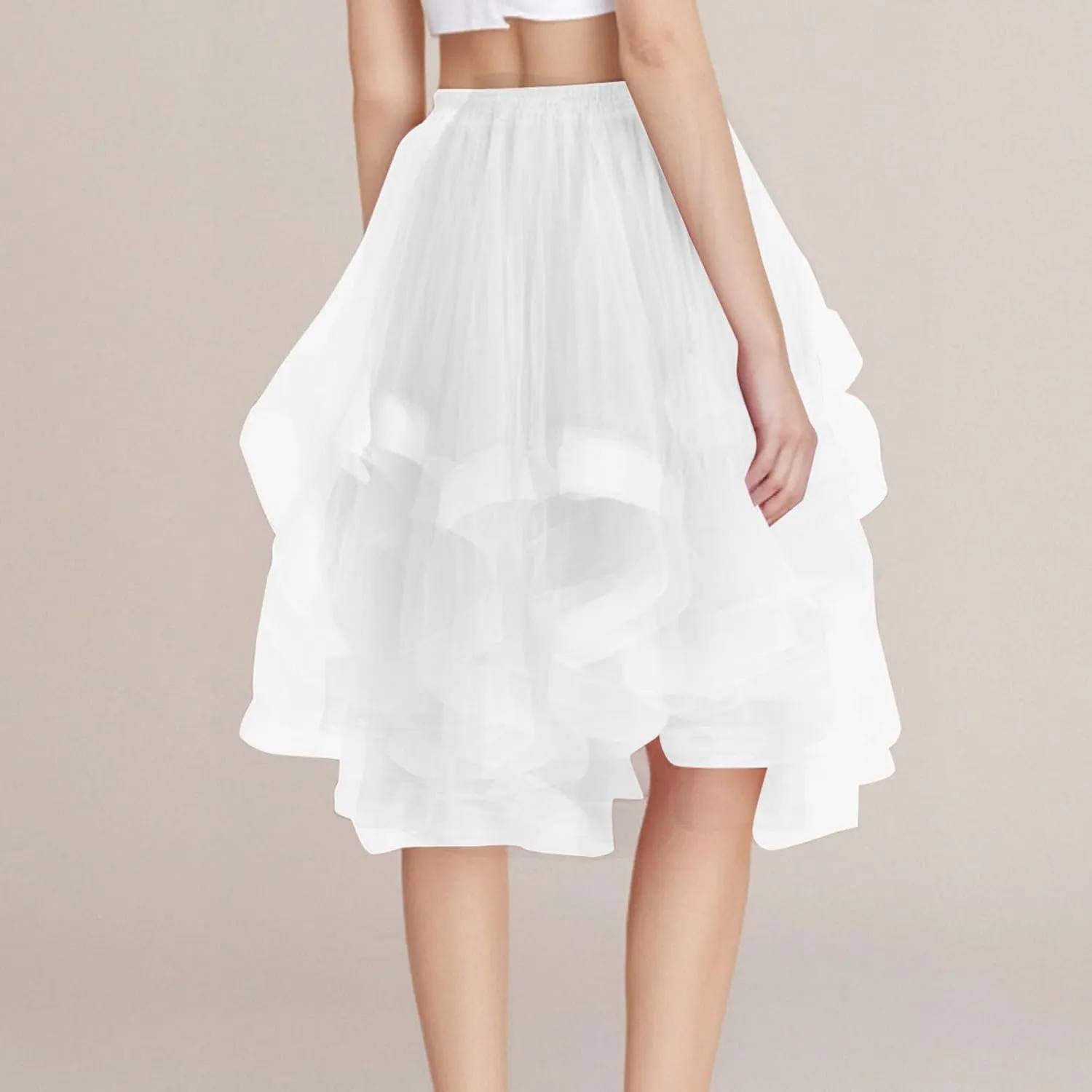 Women's Summer Casual Loose Trendy Elastic High Waist Solid Color Fluffy Mesh Party Latin Dance Flowy Skirts 2025, S-XL