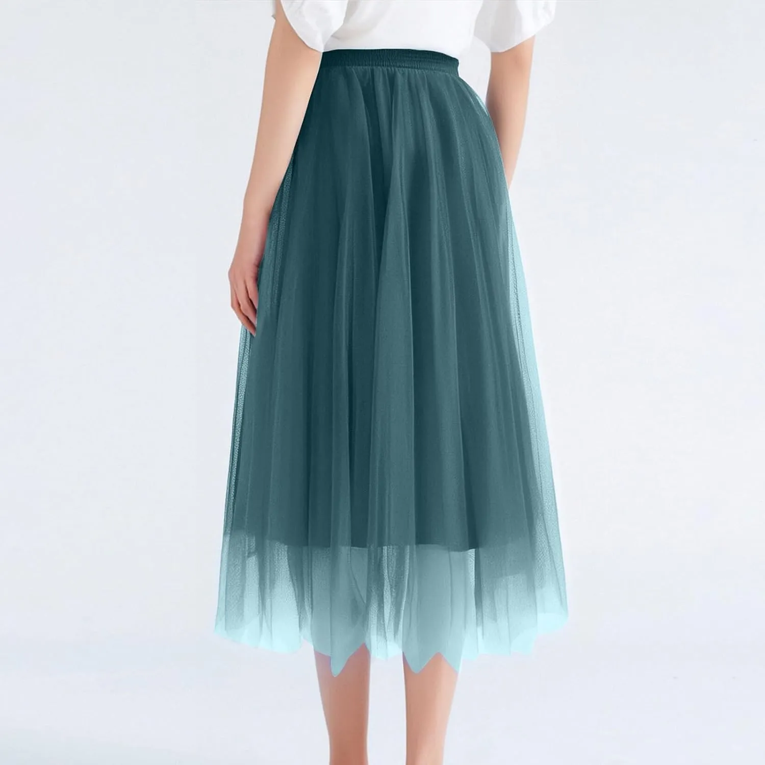 Women's Summer Casual Loose Trendy Elastic High Waist Solid Color Long Maxi Party Dance Fluffy Mesh Tulle Skirts 2025