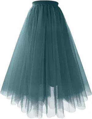 Women's Summer Casual Loose Trendy Elastic High Waist Solid Color Long Maxi Party Dance Fluffy Mesh Tulle Skirts 2025