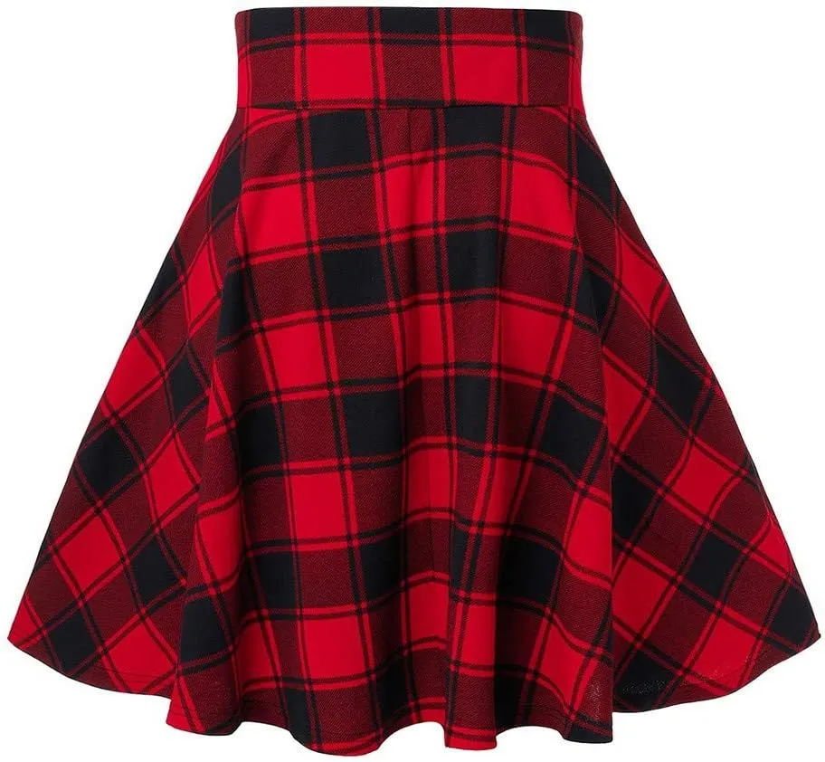 Women's Summer Dresses 2025 Casual Loose Trendy Elastic High Waist Plaid Printed Pleated Sun Beach Skirts, S-2XL