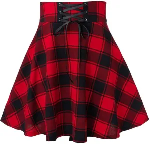 Women's Summer Dresses 2025 Casual Loose Trendy Elastic High Waist Plaid Printed Pleated Sun Beach Skirts, S-2XL