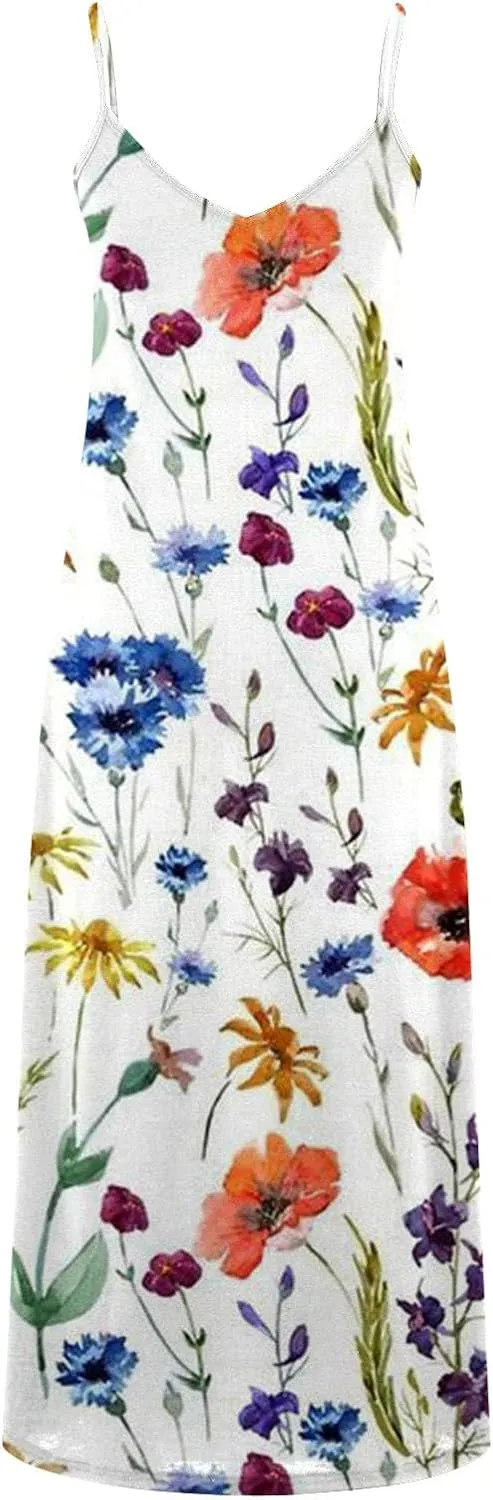 Womens Summer Dresses Boho Floral Graphic Print Maxi Dresses Loose Vintage Casual Fashion Sundresses