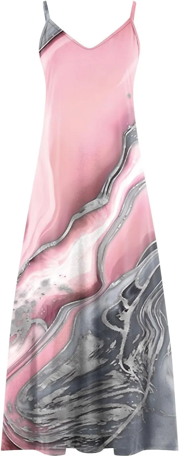 Womens Summer Dresses Boho Floral Graphic Print Maxi Dresses Loose Vintage Casual Fashion Sundresses