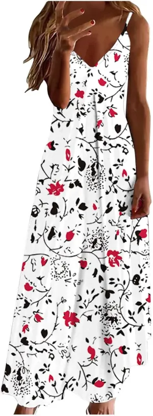 Womens Summer Dresses Boho Floral Graphic Print Maxi Dresses Loose Vintage Casual Fashion Sundresses