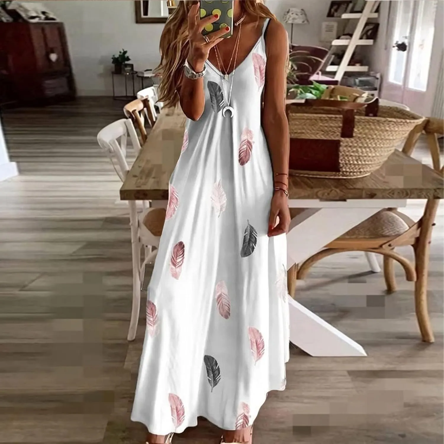 Womens Summer Dresses Boho Floral Graphic Print Maxi Dresses Loose Vintage Casual Fashion Sundresses