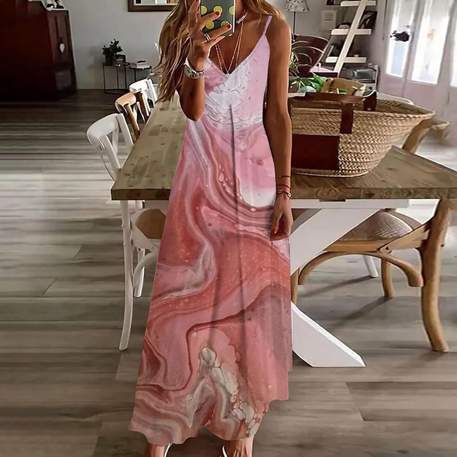 Womens Summer Dresses Boho Floral Graphic Print Maxi Dresses Loose Vintage Casual Fashion Sundresses
