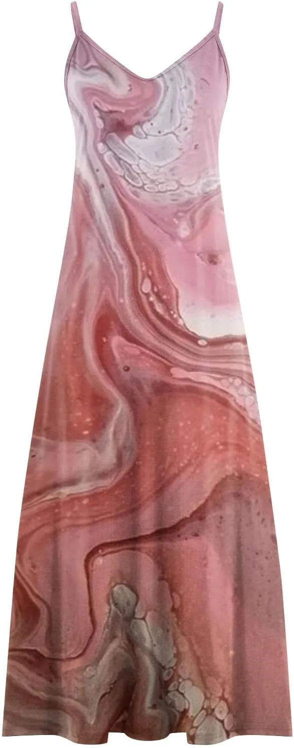 Womens Summer Dresses Boho Floral Graphic Print Maxi Dresses Loose Vintage Casual Fashion Sundresses