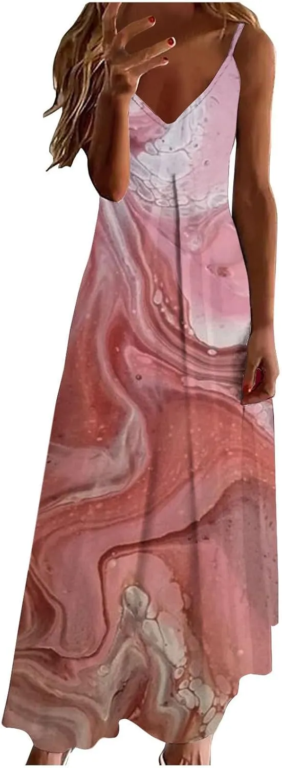 Womens Summer Dresses Boho Floral Graphic Print Maxi Dresses Loose Vintage Casual Fashion Sundresses