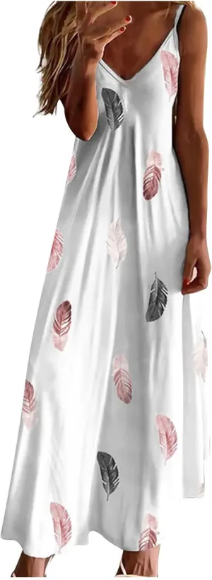 Womens Summer Dresses Boho Floral Graphic Print Maxi Dresses Loose Vintage Casual Fashion Sundresses