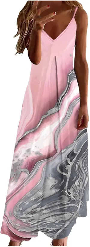 Womens Summer Dresses Boho Floral Graphic Print Maxi Dresses Loose Vintage Casual Fashion Sundresses