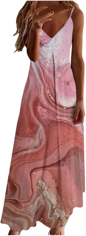Womens Summer Dresses Boho Floral Graphic Print Maxi Dresses Loose Vintage Casual Fashion Sundresses