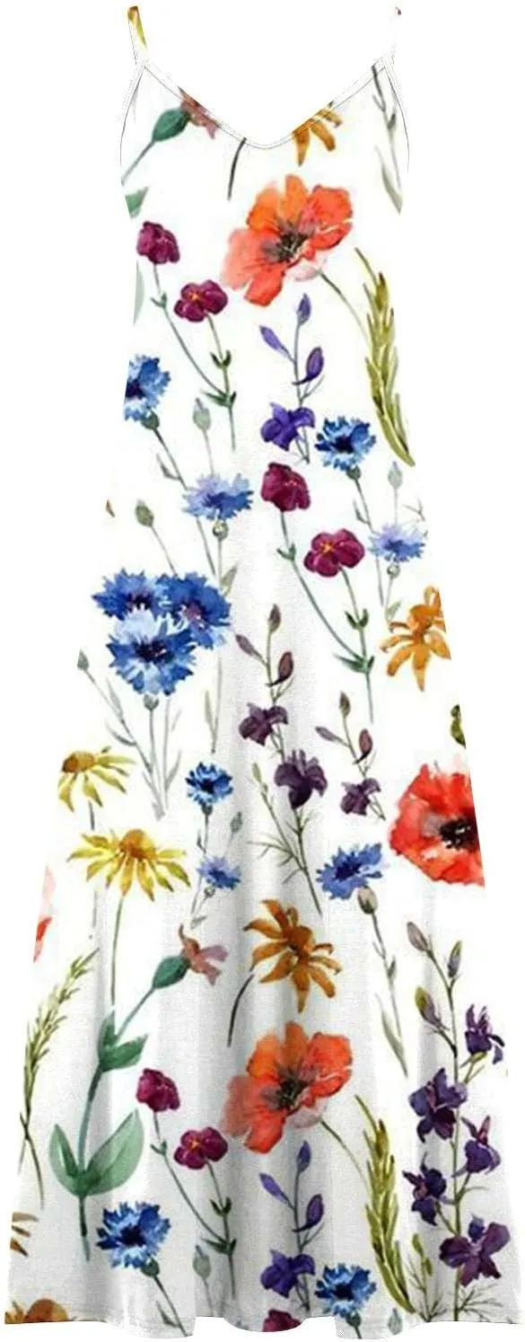 Womens Summer Dresses Boho Floral Graphic Print Maxi Dresses Loose Vintage Casual Fashion Sundresses