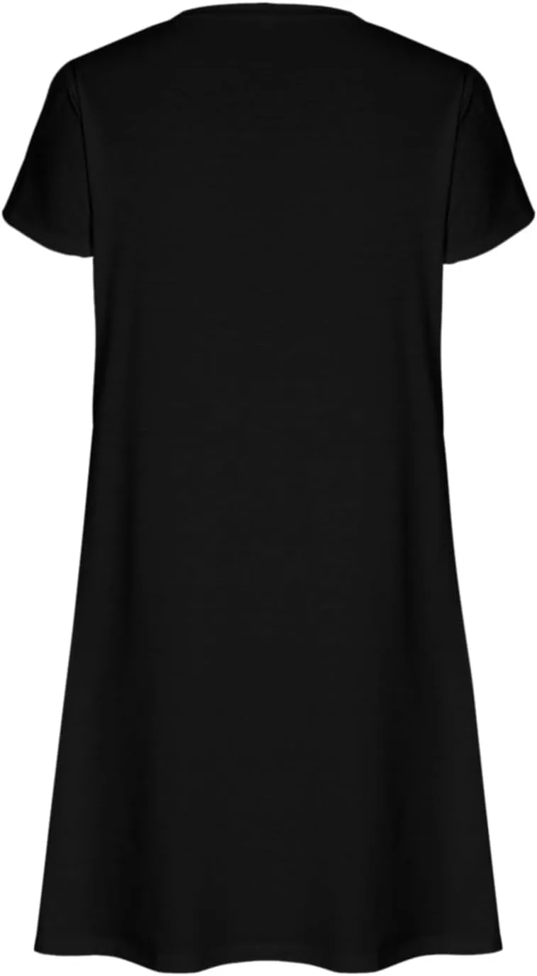 Womens Summer Dresses Short Sleeve A Line Sundresses V-Neck Trendy Loose Casual Boho Beach Dress with Pockets