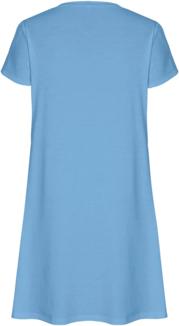 Womens Summer Dresses Short Sleeve A Line Sundresses V-Neck Trendy Loose Casual Boho Beach Dress with Pockets