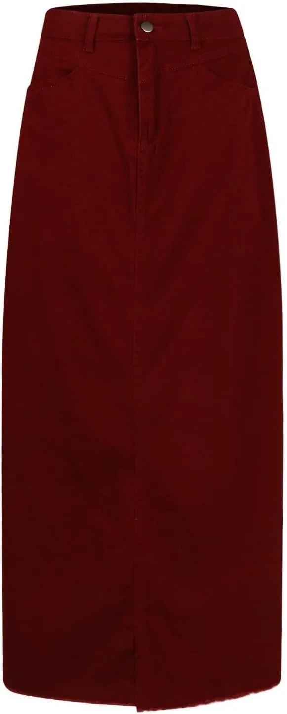 Women's Summer Skirts 2025 Casual Loose Trendy Elastic Waist Solid Color Sun Beach Long Maxi Denim Skirt, S-XL