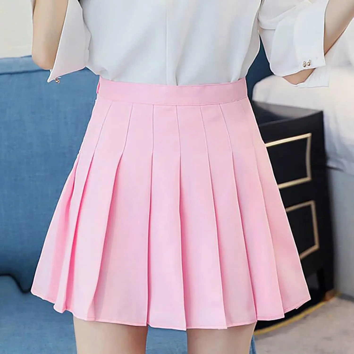 Women's Sundresses 2025 Summer Casual Loose Trendy Elastic High Waist Solid Color Pleated Sun Beach Mini Skirts, XS-3XL
