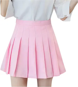 Women's Sundresses 2025 Summer Casual Loose Trendy Elastic High Waist Solid Color Pleated Sun Beach Mini Skirts, XS-3XL