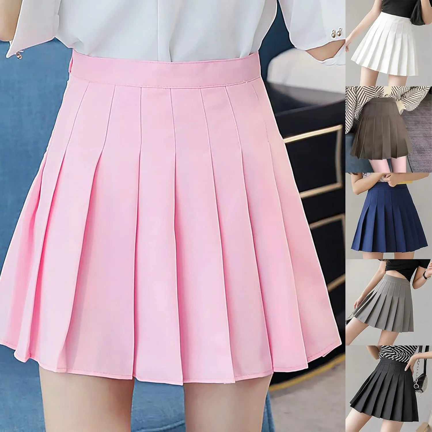 Women's Sundresses 2025 Summer Casual Loose Trendy Elastic High Waist Solid Color Pleated Sun Beach Mini Skirts, XS-3XL