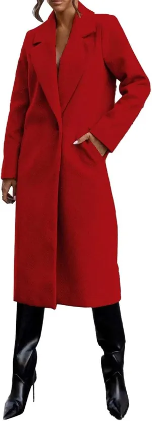 Womens Winter Long Pea Coat Retro Lapel Collar Single Breasted Maxi Long Peacoat Jacket Elegant Office Work Overcoat