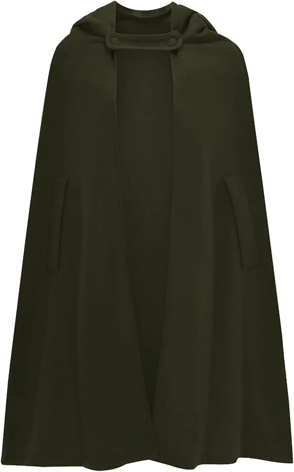 Women's Wool Blend Hooded Cape Mid-Length Cloak Pea Coats Winter Open Front Cardigans Vintage Trench Outwear