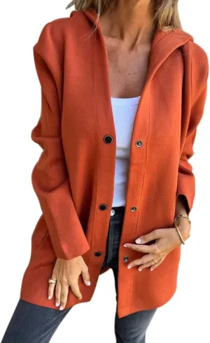 Womens Wool Blend Trench Coat Casual Single Breasted Hooded Jacket Elegant Winter Overcoat Work Office Pea Coats