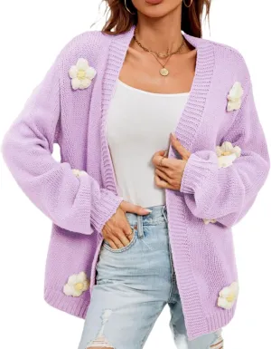 Womens Y2K Cute Cardigan Sweaters Open Front Cropped Flower Knit Jacket Vintage Preppy Aesthetic 90s Clothes Kawaii Sweater