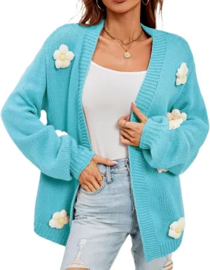 Womens Y2K Cute Cardigan Sweaters Open Front Cropped Flower Knit Jacket Vintage Preppy Aesthetic 90s Clothes Kawaii Sweater