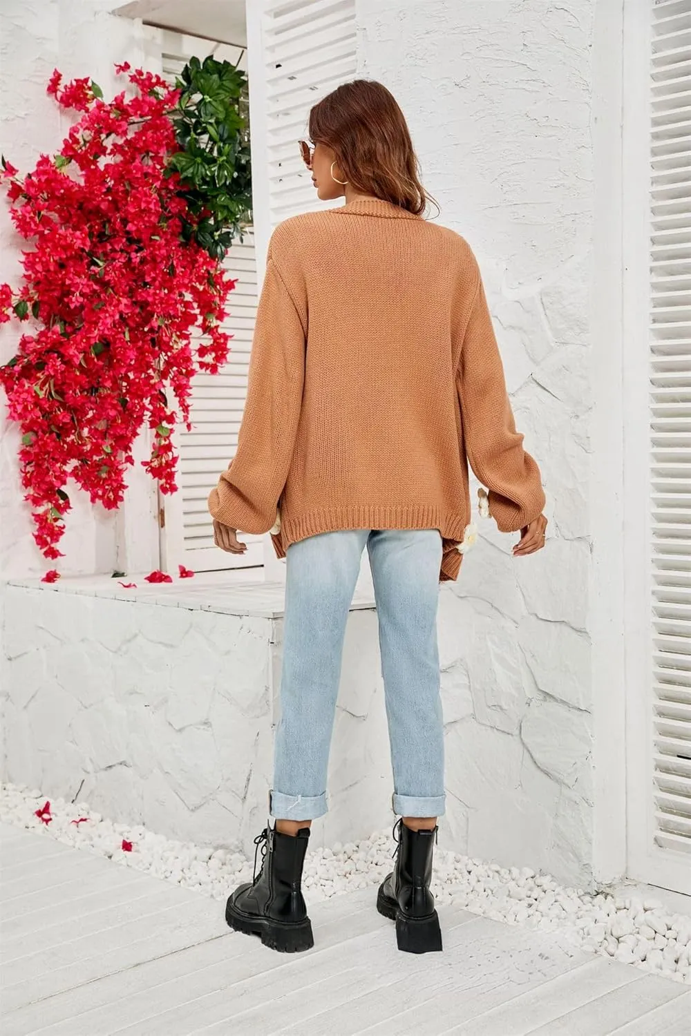 Womens Y2K Cute Cardigan Sweaters Open Front Cropped Flower Knit Jacket Vintage Preppy Aesthetic 90s Clothes Kawaii Sweater