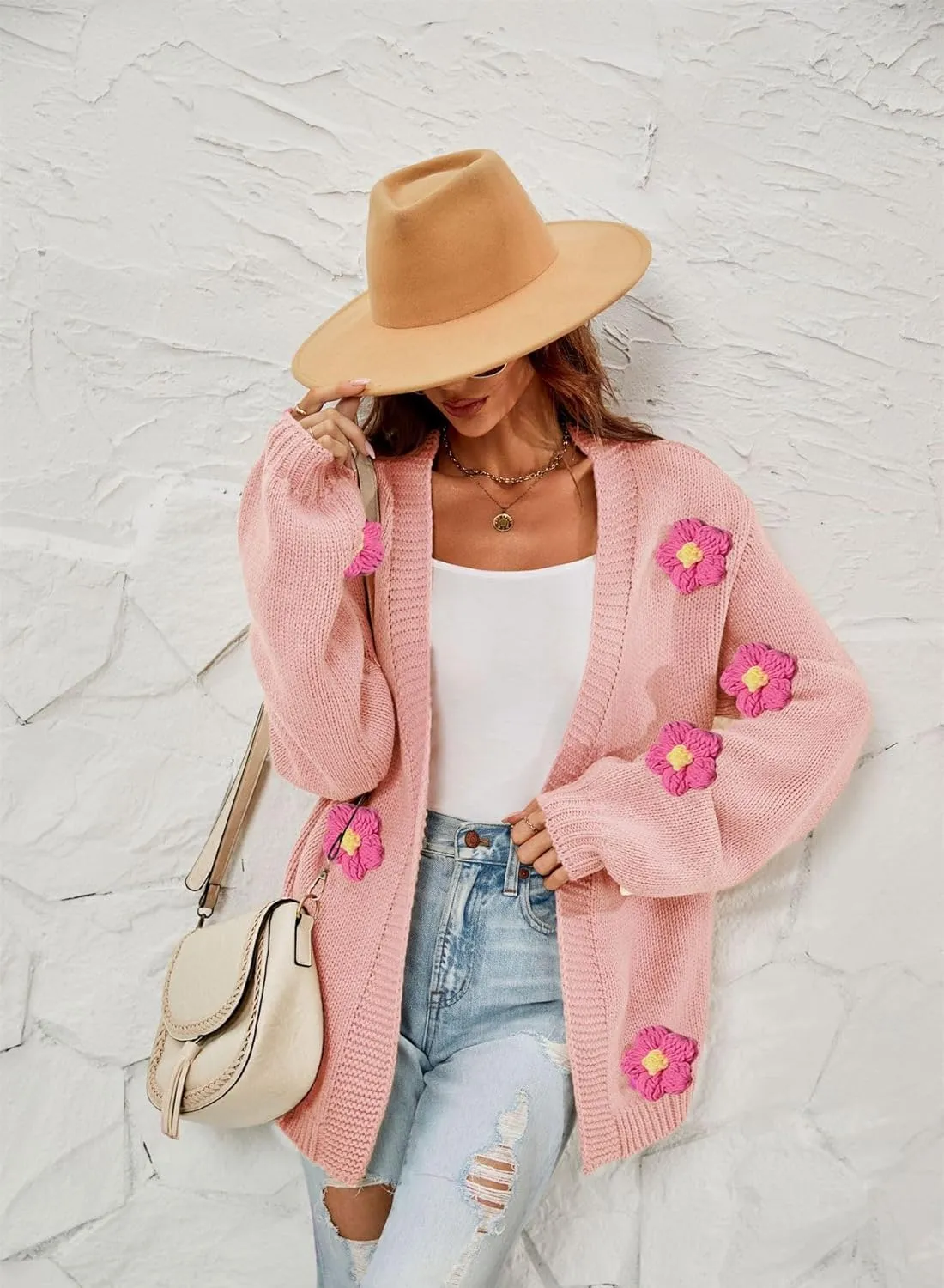 Womens Y2K Cute Cardigan Sweaters Open Front Cropped Flower Knit Jacket Vintage Preppy Aesthetic 90s Clothes Kawaii Sweater